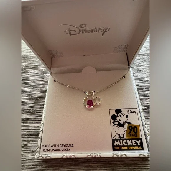 Disney Mickey’s 90th Birthday Silver Plated Necklace w/Swarovski Crystal - NWT - Picture 1 of 4